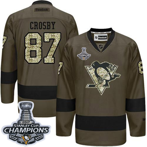 Penguins #87 Sidney Crosby Green Salute to Service Stanley Cup Finals Champions Stitched NHL Jersey